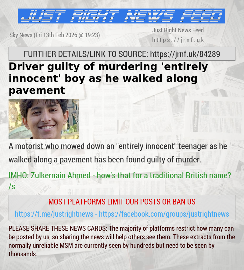 Driver guilty of murdering ’entirely innocent’ boy as he walked along pavement