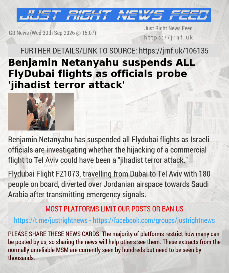 Benjamin Netanyahu suspends ALL FlyDubai flights as officials probe ’jihadist terror attack’