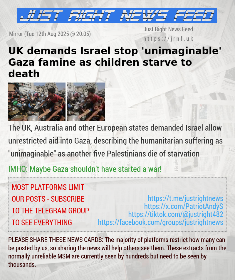 UK demands Israel stop ’unimaginable’ Gaza famine as children starve to death