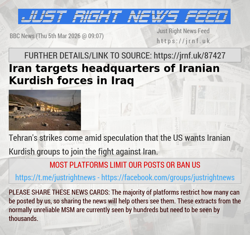 Iran targets headquarters of Iranian Kurdish forces in Iraq
