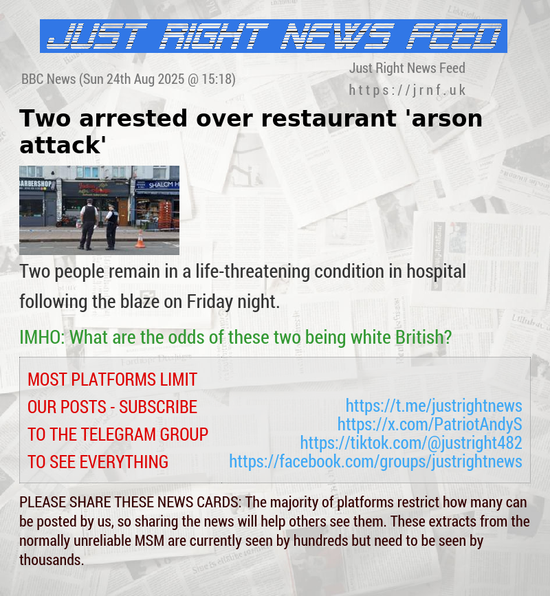 Two arrested over restaurant ’arson attack’