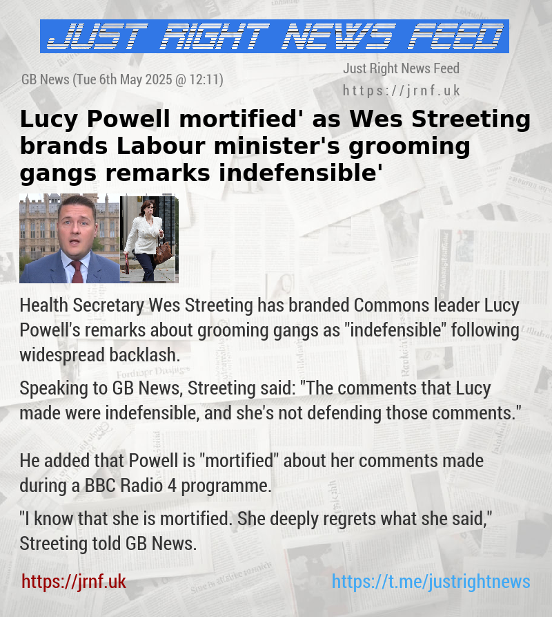 Lucy Powell ‘mortified’ as Wes Streeting brands Labour minister’s grooming gangs remarks ‘indefensible’