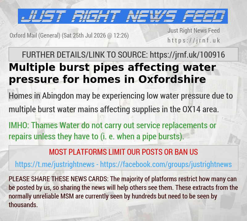 Multiple burst pipes affecting water pressure for homes in Oxfordshire