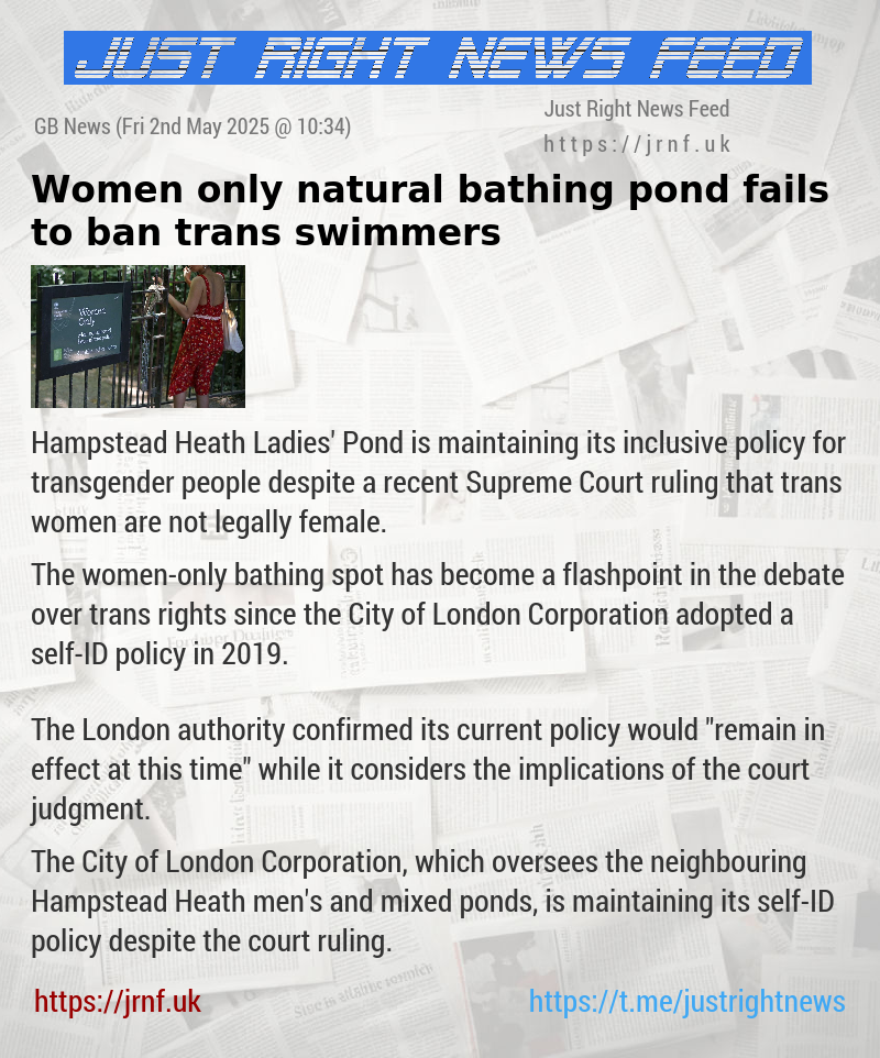 Women—only natural bathing pond fails to ban trans swimmers