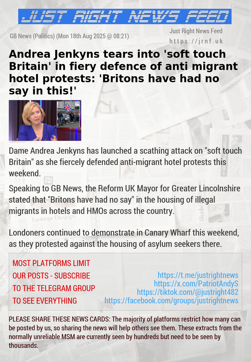 Andrea Jenkyns tears into ’soft touch Britain’ in fiery defence of anti—migrant hotel protests: ’Britons have had no say in this!’