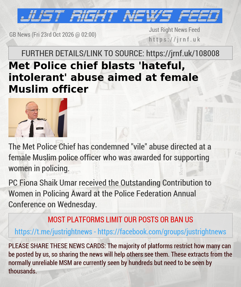 Met Police chief blasts ’hateful, intolerant’ abuse aimed at female Muslim officer