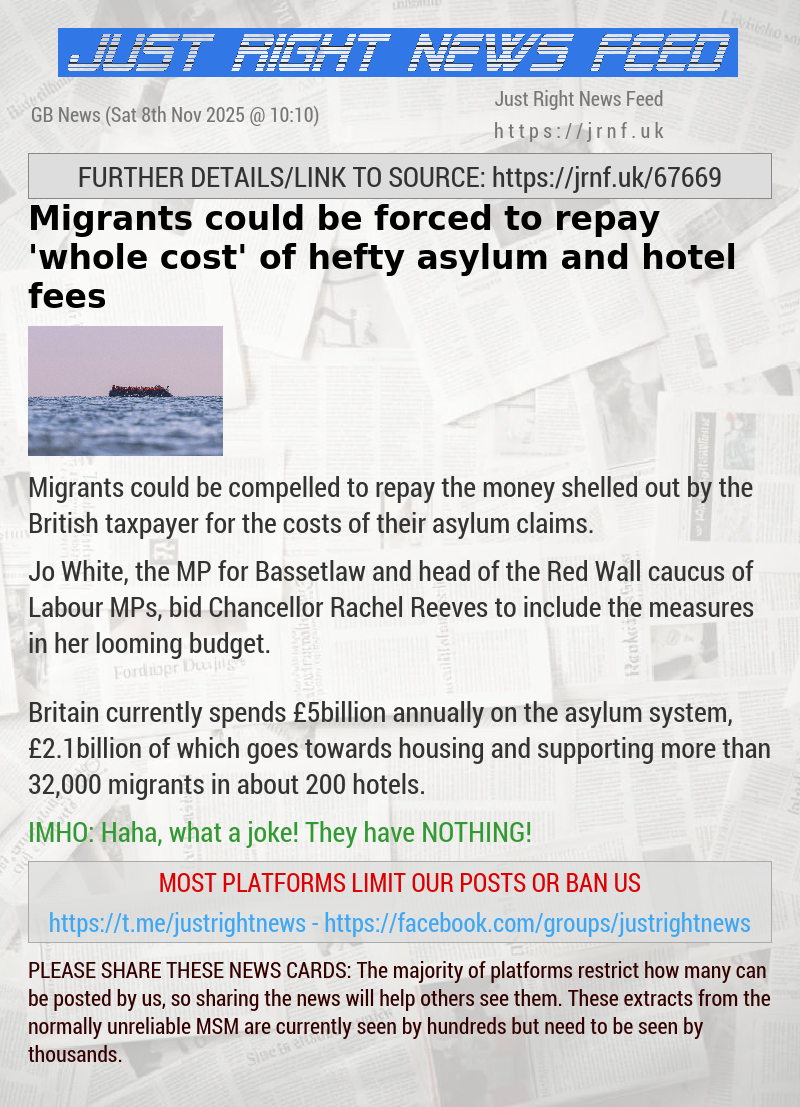 Migrants could be forced to repay ’whole cost’ of hefty asylum and hotel fees