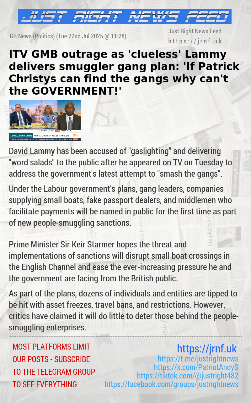 ITV GMB outrage as ’clueless’ Lammy delivers smuggler gang plan: ’If Patrick Christys can find the gangs — why can’t the GOVERNMENT!’