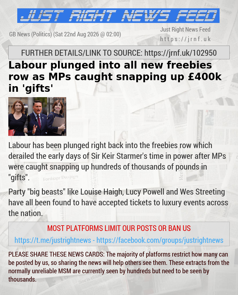 Labour plunged into all—new freebies row as MPs caught snapping up &pound;400k in ’gifts’