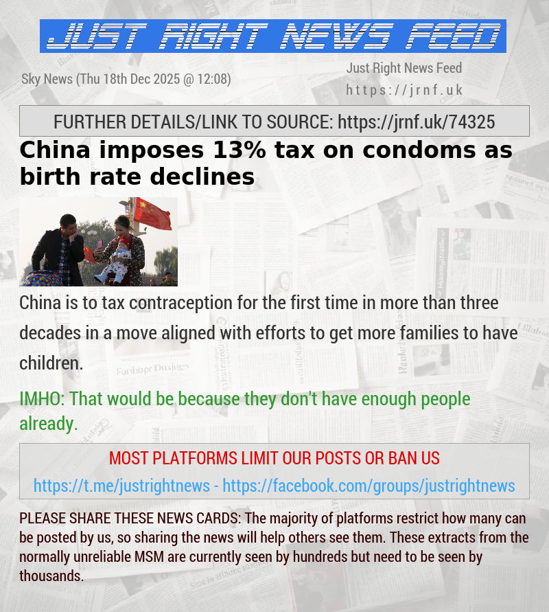 China imposes 13% tax on condoms as birth rate declines 
