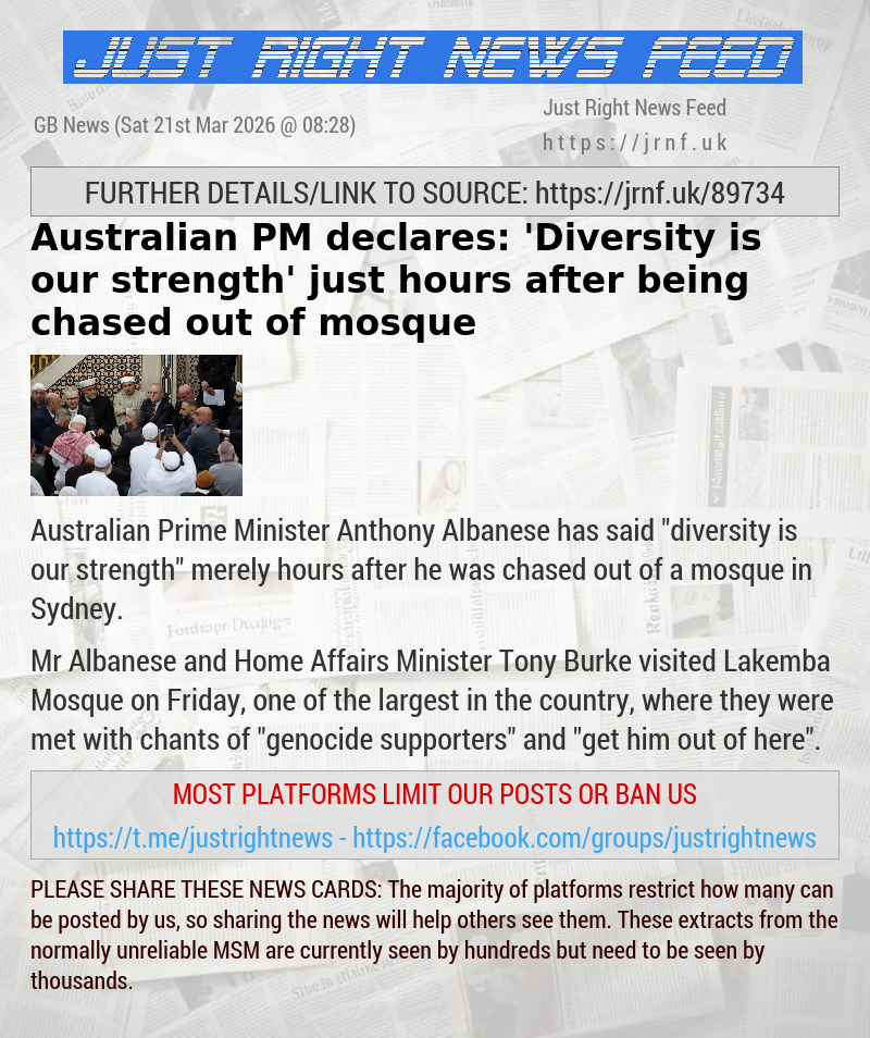 Australian PM declares: ’Diversity is our strength’ just hours after being chased out of mosque