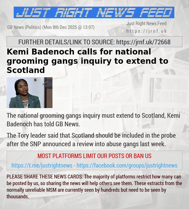 Kemi Badenoch calls for national grooming gangs inquiry to extend to Scotland