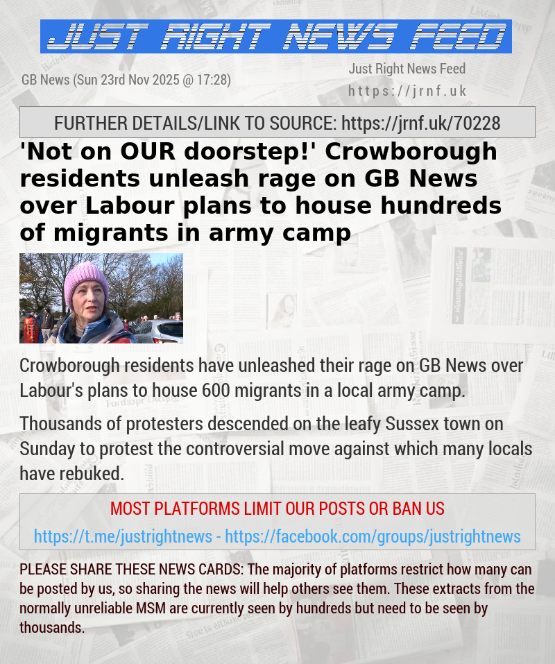 ’Not on OUR doorstep!’ Crowborough residents unleash rage on GB News over Labour plans to house hundreds of migrants in army camp
