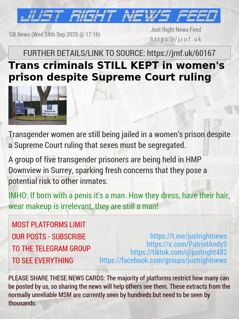 Trans criminals STILL KEPT in women’s prison despite Supreme Court ruling