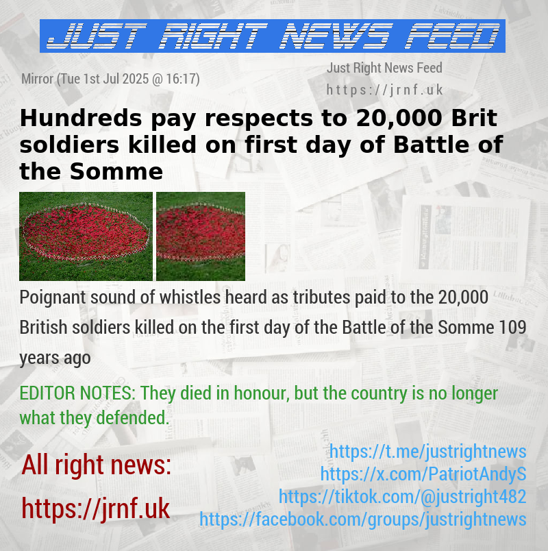 Hundreds pay respects to 20,000 Brit soldiers killed on first day of Battle of the Somme
