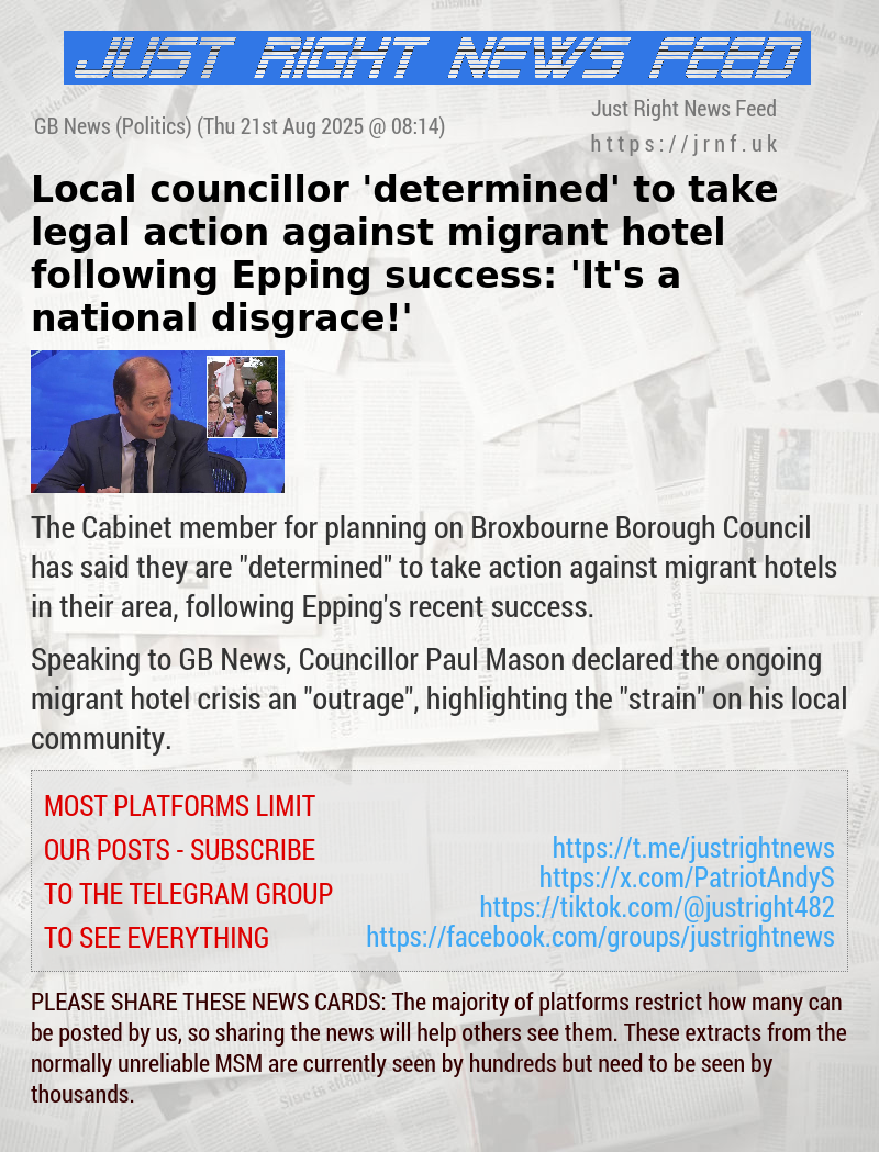 Local councillor ’determined’ to take legal action against migrant hotel following Epping success: ’It’s a national disgrace!’