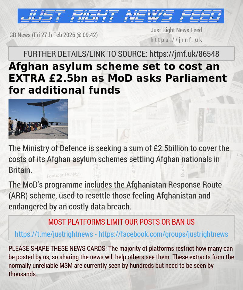Afghan asylum scheme set to cost an EXTRA &pound;2.5bn as MoD asks Parliament for additional funds