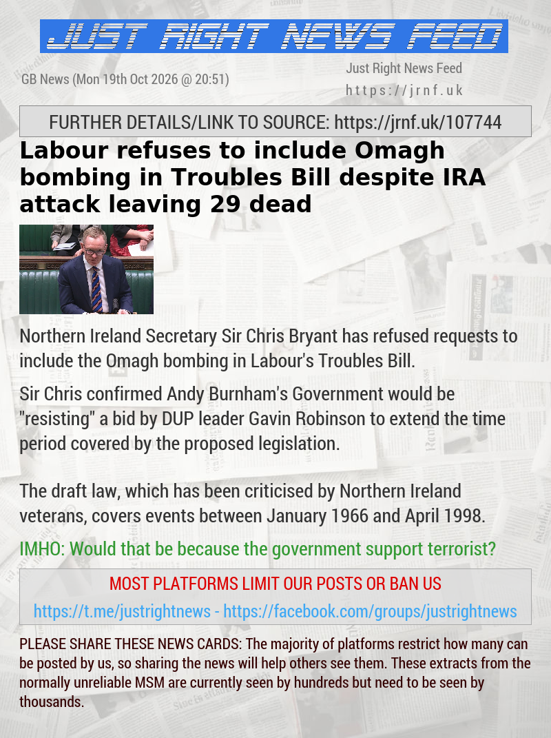 Labour refuses to include Omagh bombing in Troubles Bill despite IRA attack leaving 29 dead