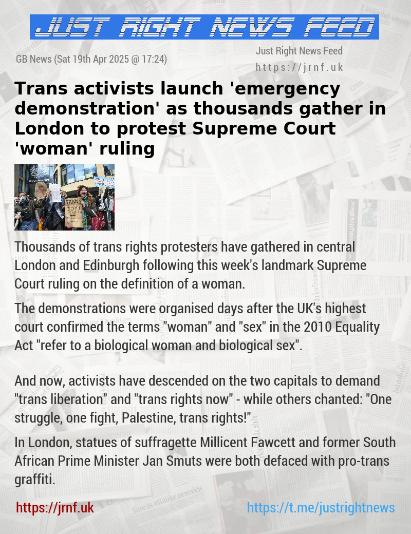 Trans activists launch ’emergency demonstration’ as thousands gather in London to protest Supreme Court ’woman’ ruling