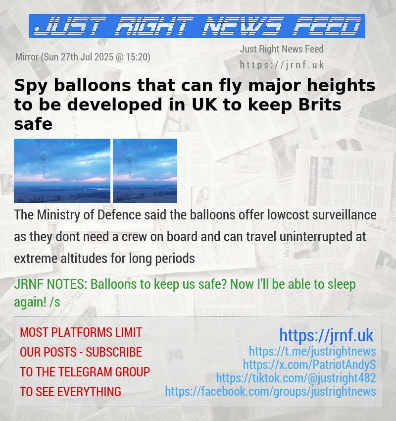 Spy balloons that can fly major heights to be developed in UK to keep Brits safe