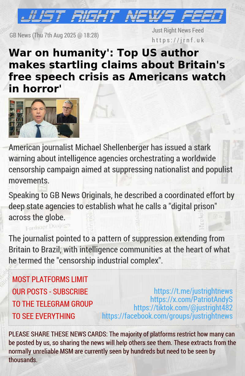 ‘War on humanity’: Top US author makes startling claims about Britain’s free speech crisis as Americans ‘watch in horror’