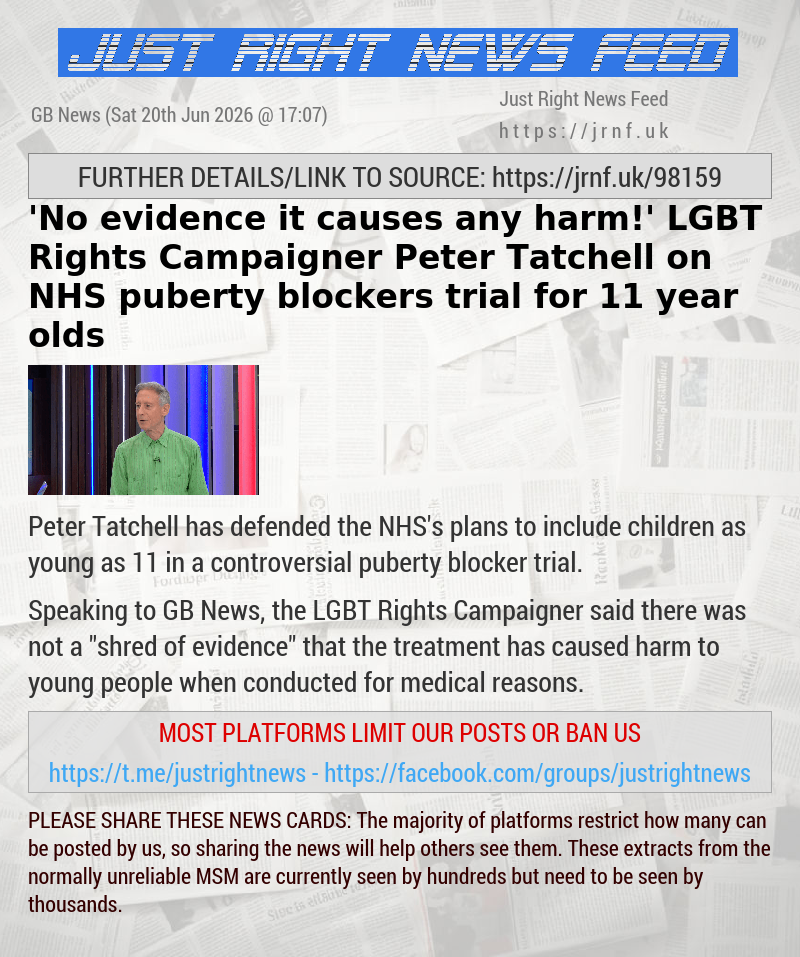 ’No evidence it causes any harm!’ LGBT Rights Campaigner Peter Tatchell on NHS puberty blockers trial for 11—year—olds