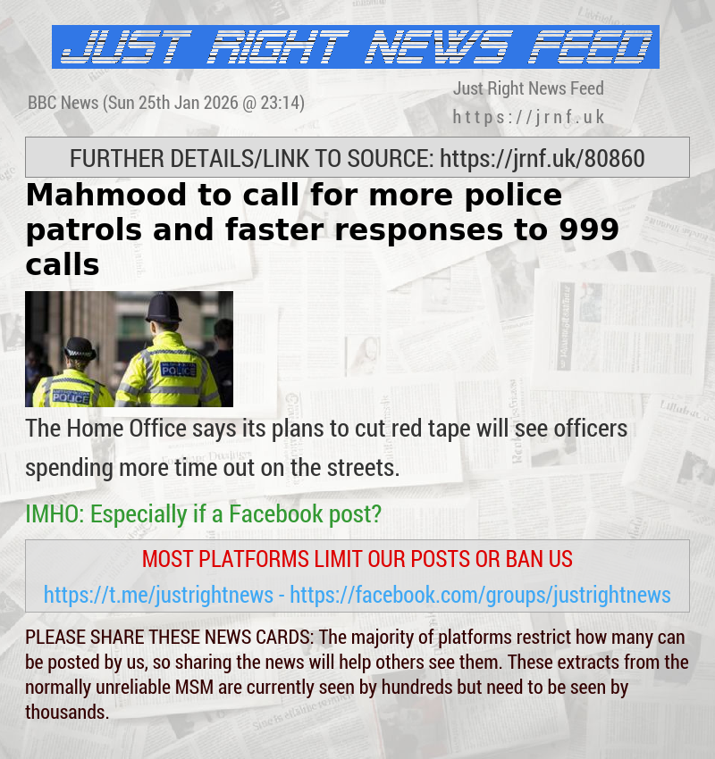 Mahmood to call for more police patrols and faster responses to 999 calls