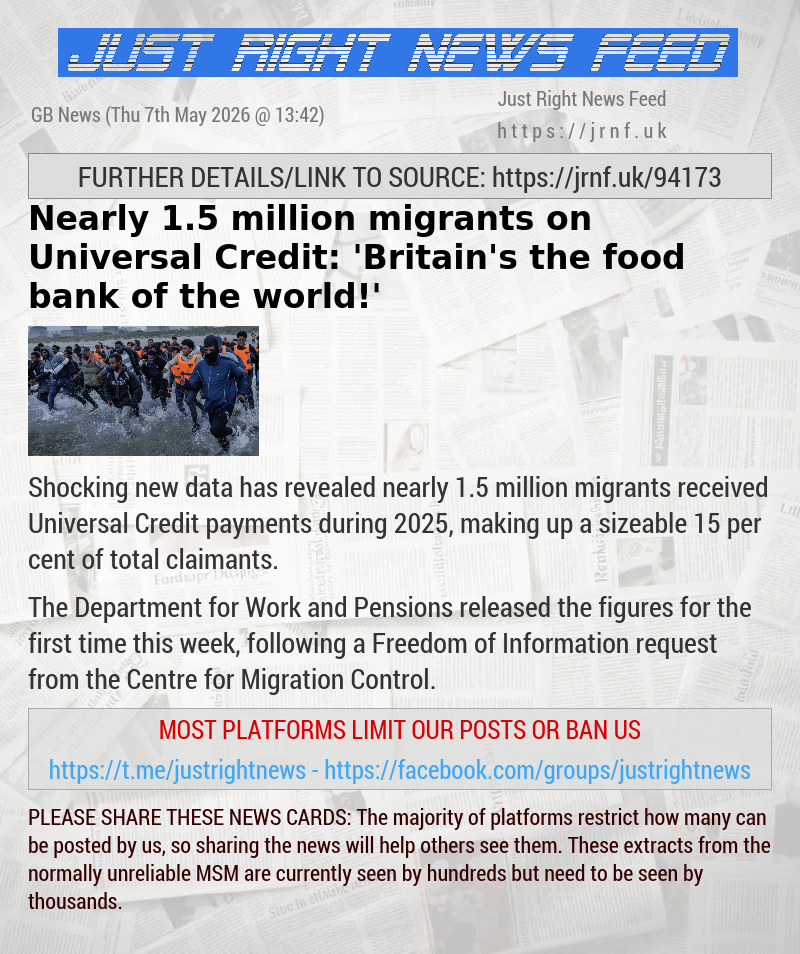Nearly 1.5 million migrants on Universal Credit: ’Britain’s the food bank of the world!’