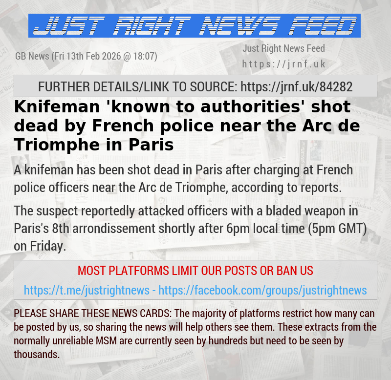Knifeman ’known to authorities’ shot dead by French police near the Arc de Triomphe in Paris