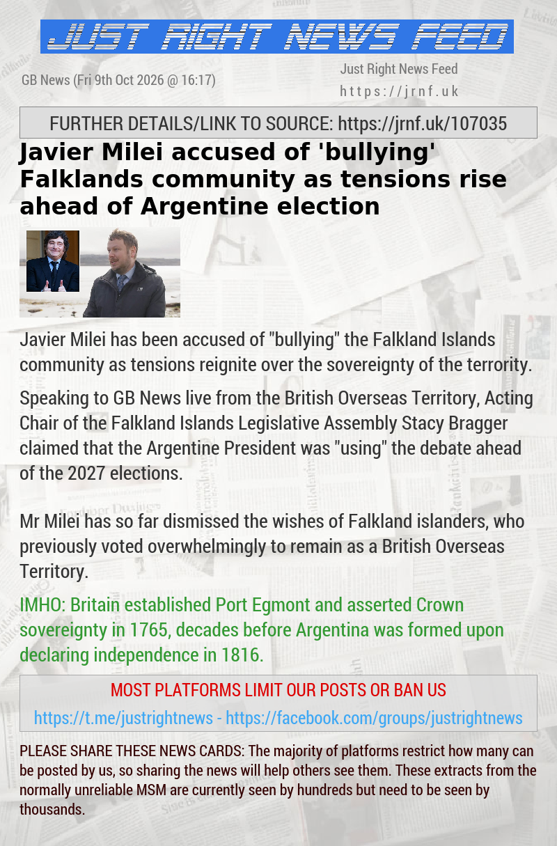 Javier Milei accused of ’bullying’ Falklands community as tensions rise ahead of Argentine election