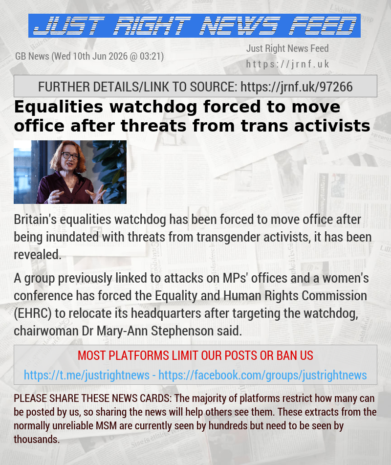 Equalities watchdog forced to move office after threats from trans activists
