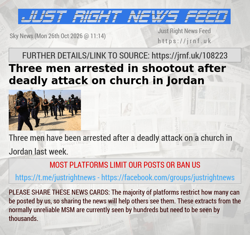 Three men arrested in shootout after deadly attack on church in Jordan