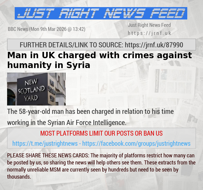 Man in UK charged with crimes against humanity in Syria 