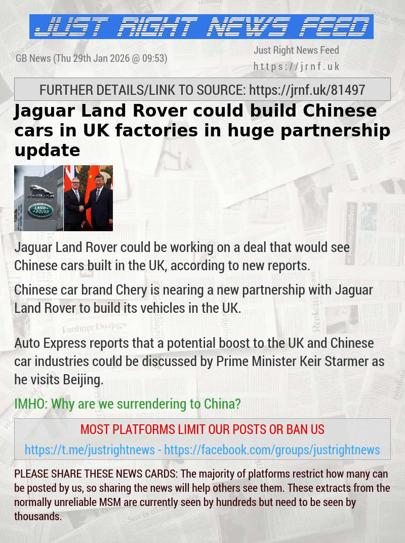 Jaguar Land Rover could build Chinese cars in UK factories in huge partnership update