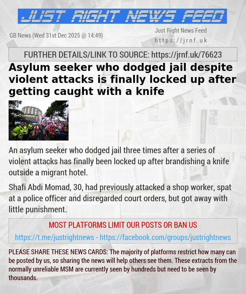 Asylum seeker who dodged jail despite violent attacks is finally locked up after getting caught with a knife