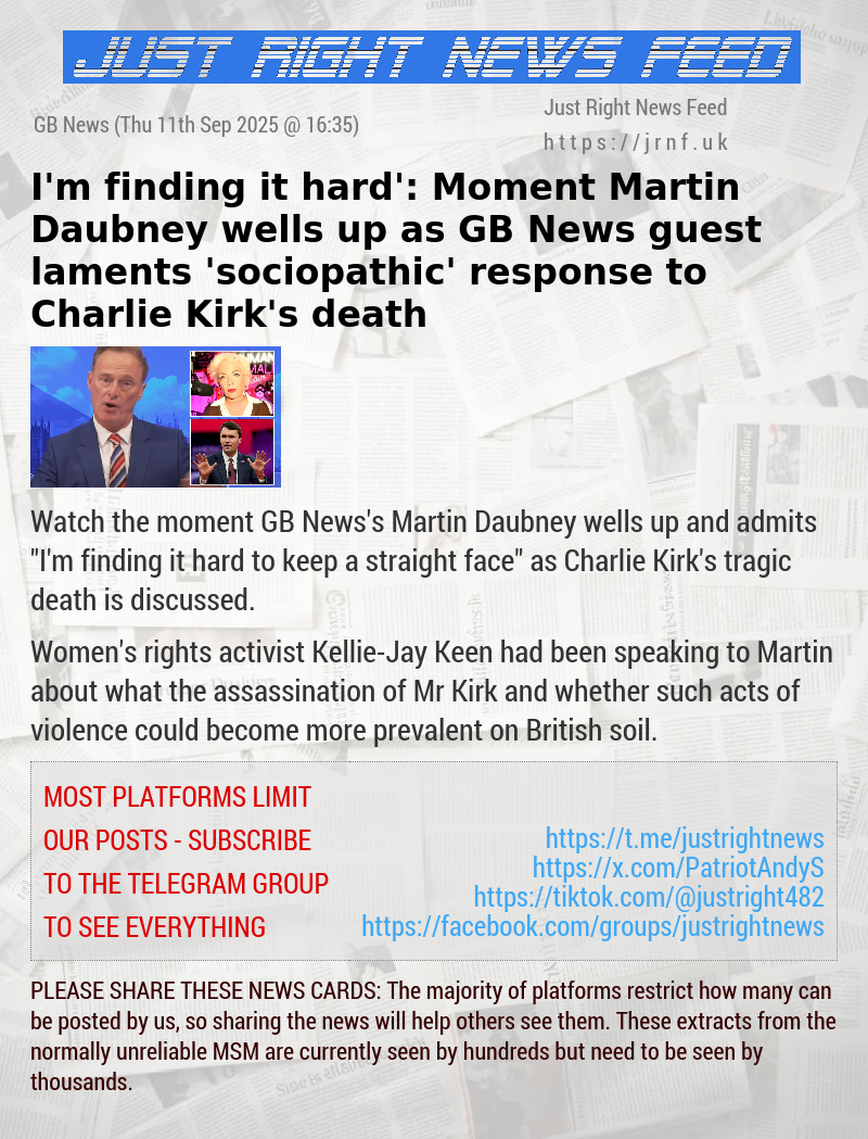 ‘I’m finding it hard’: Moment Martin Daubney wells up as GB News guest laments ’sociopathic’ response to Charlie Kirk’s death
