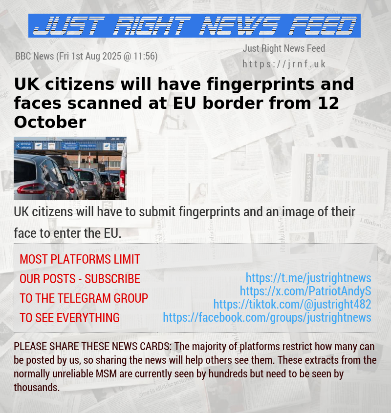 UK citizens will have fingerprints and faces scanned at EU border from 12 October