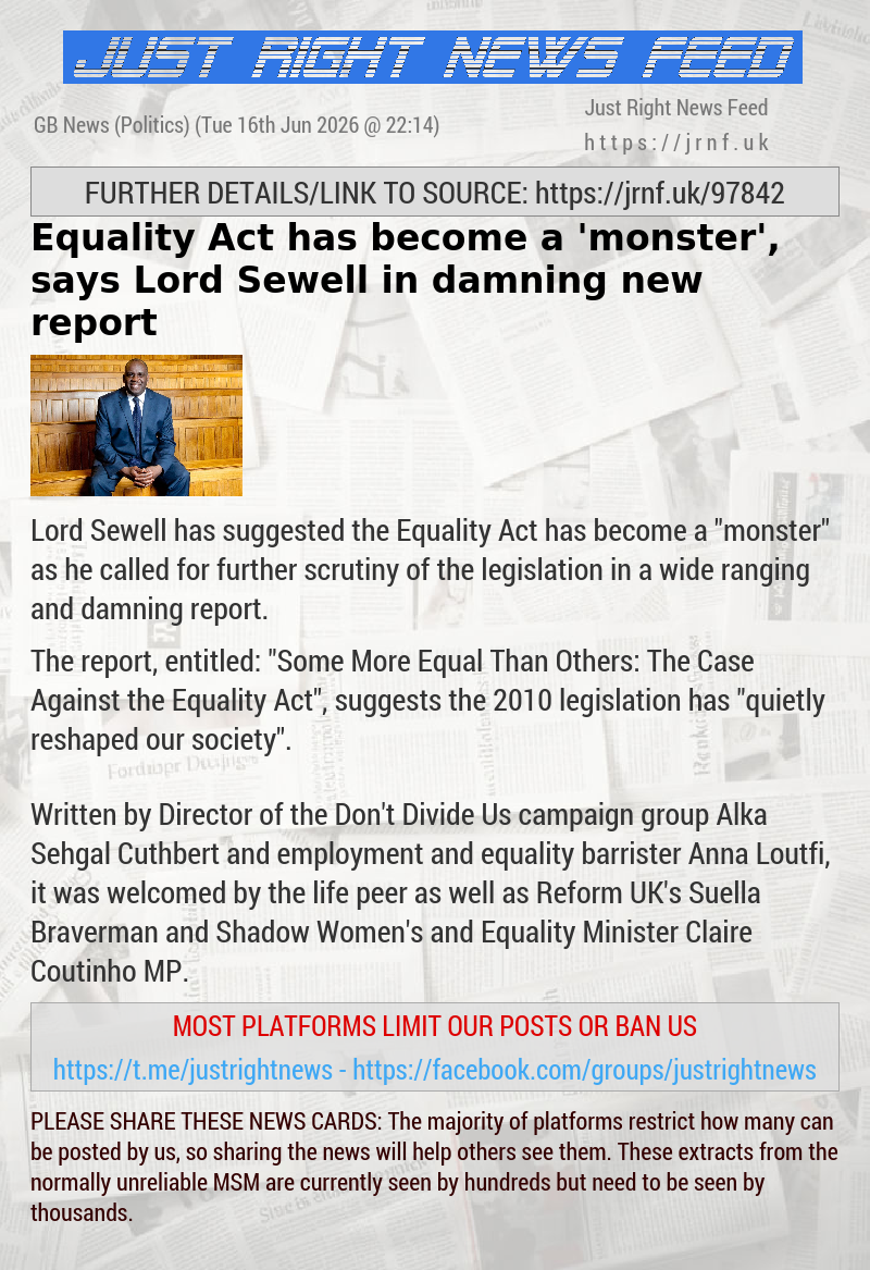 Equality Act has become a ’monster’, says Lord Sewell in damning new report