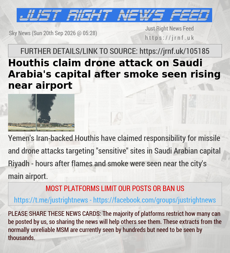 Houthis claim drone attack on Saudi Arabia’s capital after smoke seen rising near airport