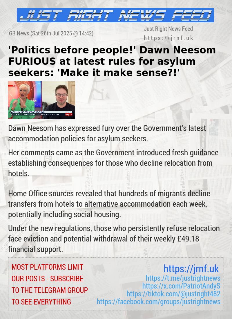 ’Politics before people!’ Dawn Neesom FURIOUS at latest rules for asylum seekers: ’Make it make sense?!’
