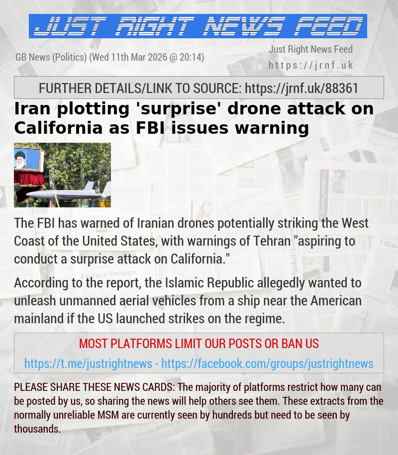Iran plotting ’surprise’ drone attack on California as FBI issues warning