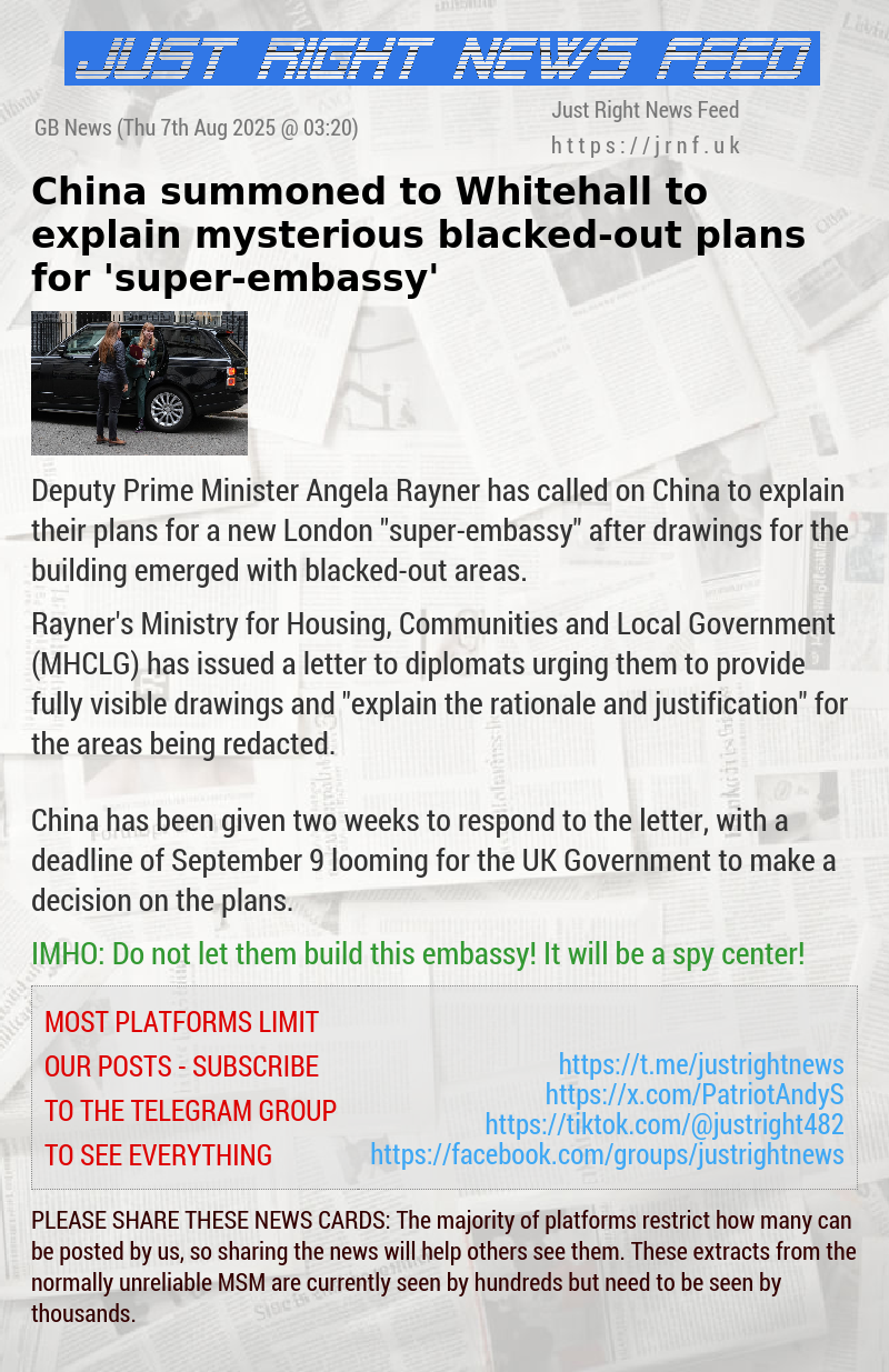 China summoned to Whitehall to explain mysterious blacked—out plans for ’super—embassy’