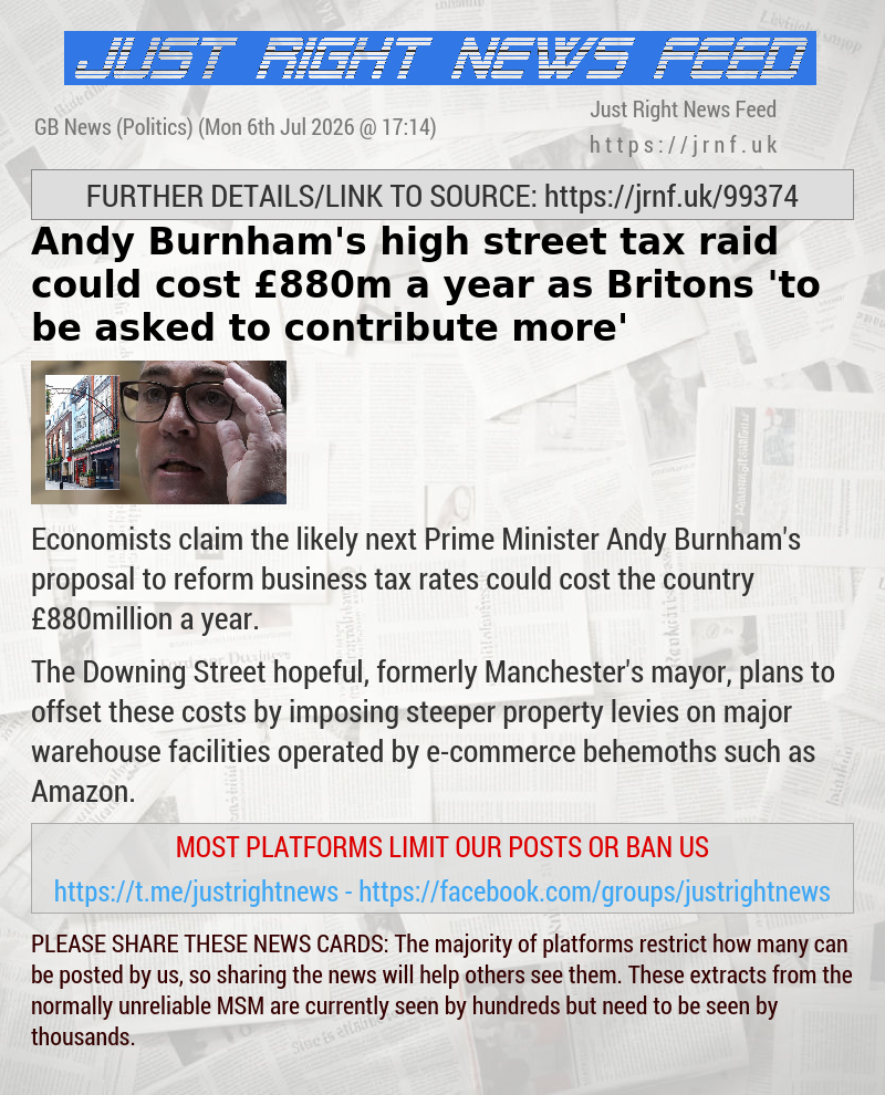 Andy Burnham’s high street tax raid could cost &pound;880m a year as Britons ’to be asked to contribute more’
