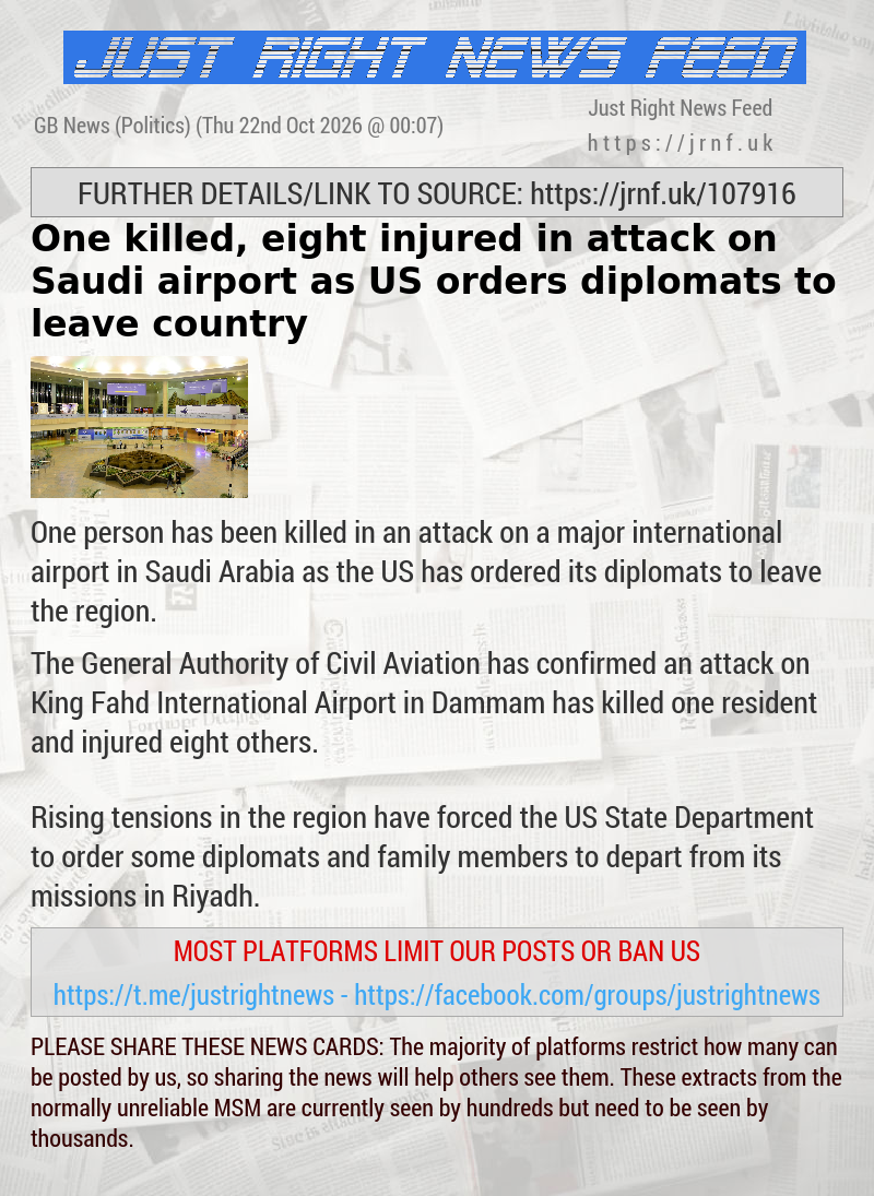 One killed, eight injured in attack on Saudi airport as US orders diplomats to leave country