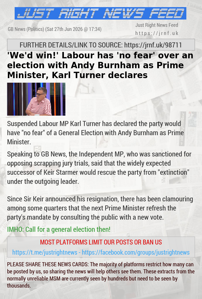 ‘We’d win!’ Labour has ‘no fear’ over an election with Andy Burnham as Prime Minister, Karl Turner declares