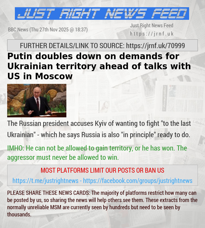 Putin doubles down on demands for Ukrainian territory ahead of talks with US in Moscow