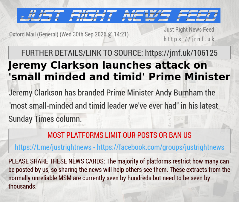 Jeremy Clarkson launches attack on ’small—minded and timid’ Prime Minister
