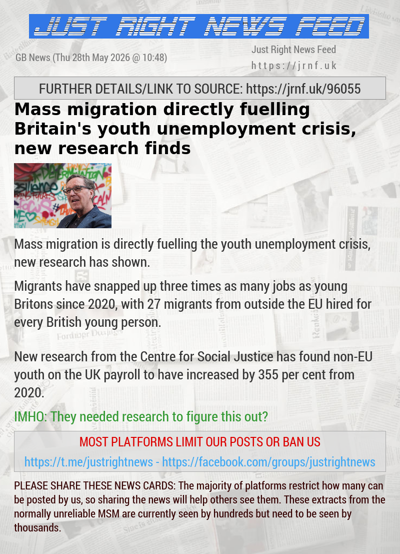 Mass migration directly fuelling Britain’s youth unemployment crisis, new research finds
