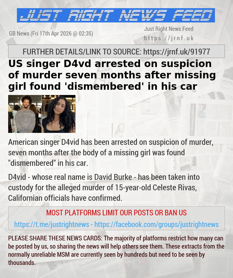 US singer D4vd arrested on suspicion of murder — seven months after missing girl found ’dismembered’ in his car