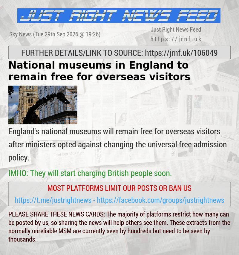 National museums in England to remain free for overseas visitors